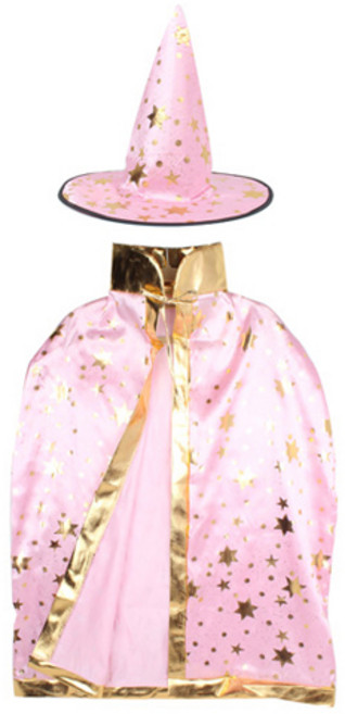 파티해 아동용 별무늬 망토 + 모자, 핑크, 1세트
