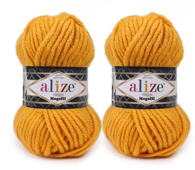 alize 슈퍼라나 메가필 뜨개실, 머스타드, 2개