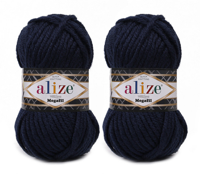alize 슈퍼라나 메가필 뜨개실, 네이비, 2개