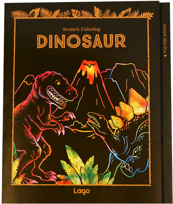 라고디자인 사유 스크래치북 불꽃 컬러링 보드 페이퍼 8p 세트, 공룡, 1개