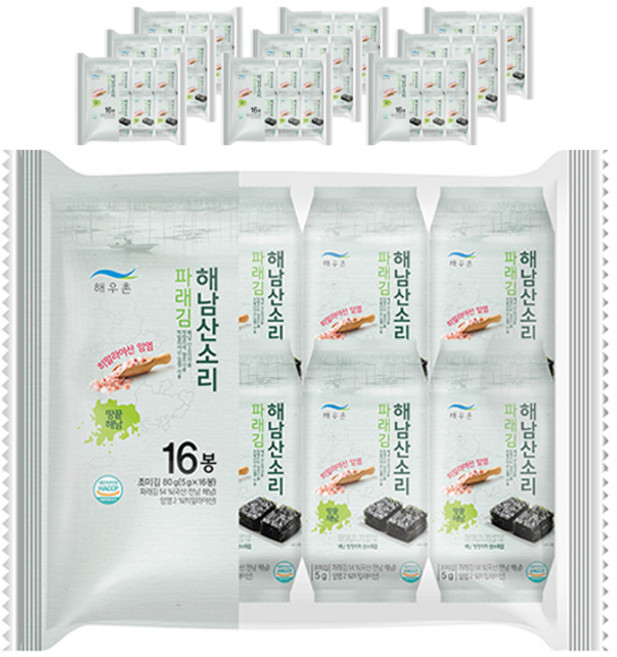 해우촌 해남산소리 파래김 도시락, 5g, 160개
