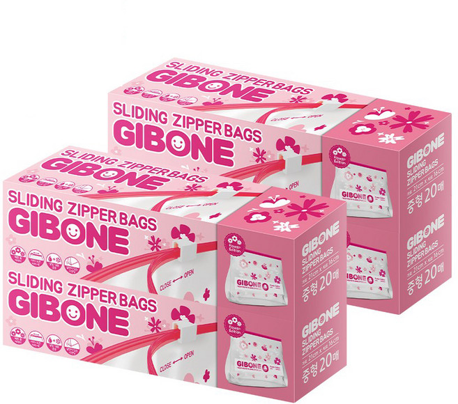 기본에 프레시키퍼 슬라이딩지퍼백, 중(M), 20개입, 4개