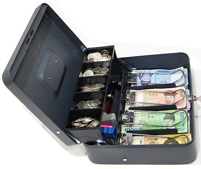 2단 미니 열쇠형 캐쉬박스 금고 CASH-300, 메탈블랙