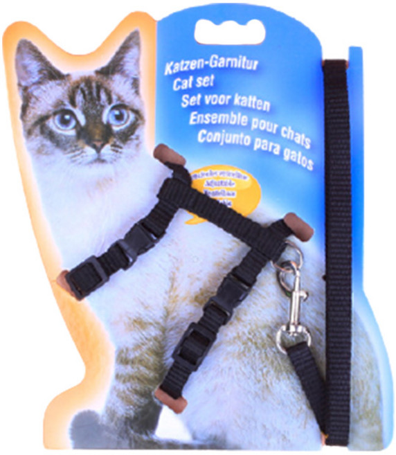 고양이 목줄&하네스 세트, 블랙, 1개