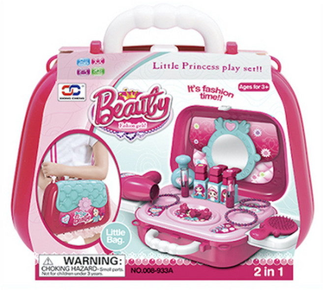 mingxinbaotoy 2in1 뷰티 리틀 프린세스 가방 화장대 놀이, 혼합색상, 1개