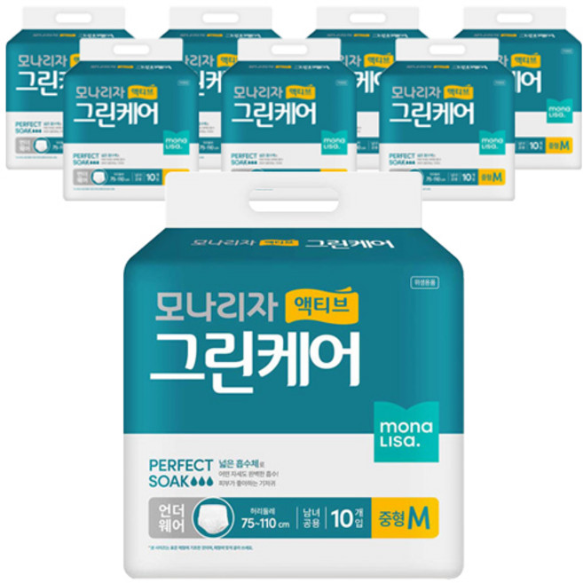 모나리자 남녀공용 액티브 그린케어 성인기저귀, 중형, 10개입, 8개
