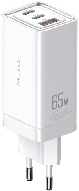 맥도도 GaN PD3.0 PPS 65W 초고속 미니 3포트 멀티충전기, 화이트, 1개