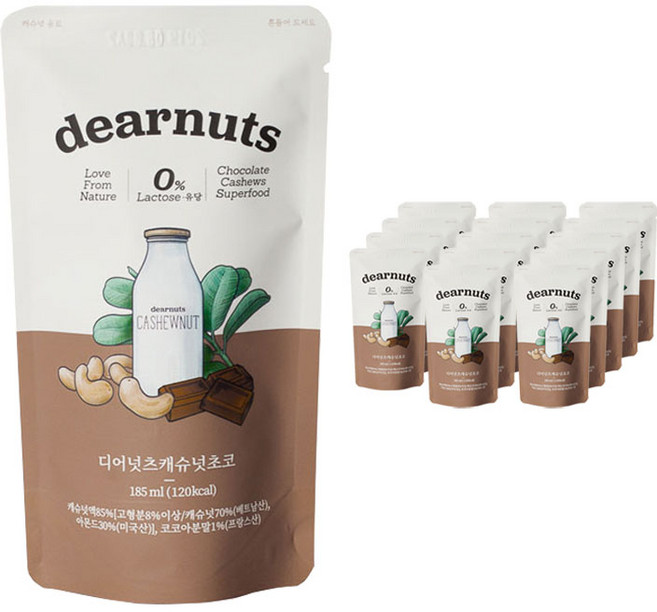 디어넛츠 캐슈넛밀크 초코, 185ml, 15개