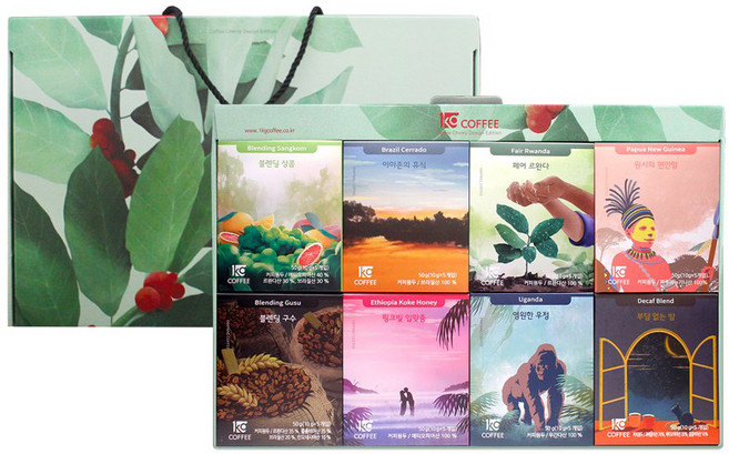 1킬로커피 드립백 커피 50g x 8p세트, 원시의 편안함 + 부담 없는 밤 + 페어 르완다 + 블렌딩 구수 + 영원한 우정 + 아마존의 휴식 + 핑크빛 입맞춤 + 블렌딩 상콤, 1세트