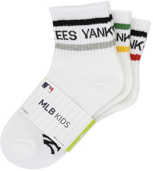 뉴욕양키스 MLB 아동용 목 투톤 라인 중목 양말 3족