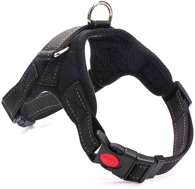 멍츠캣츠 2중 잠금 매쉬 강아지 하네스 가슴줄, 블랙, 1개