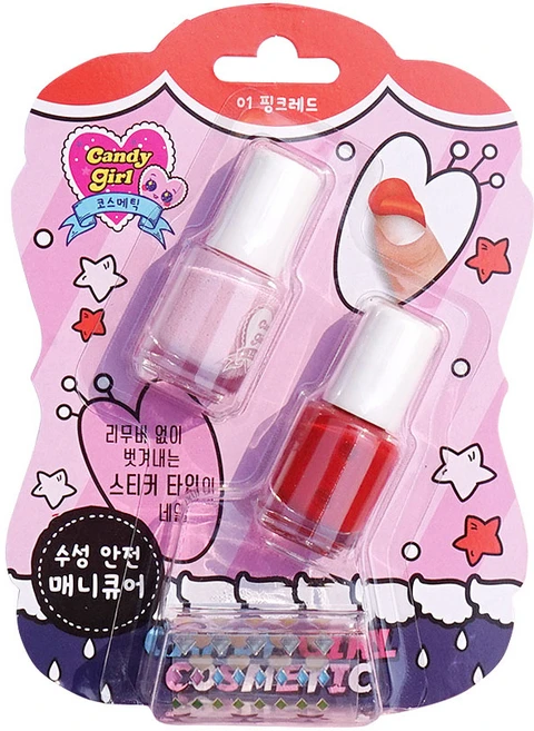 Candygirl 수성 안전 어린이 매니큐어, 01 핑크레드, 1개 - 쿠팡