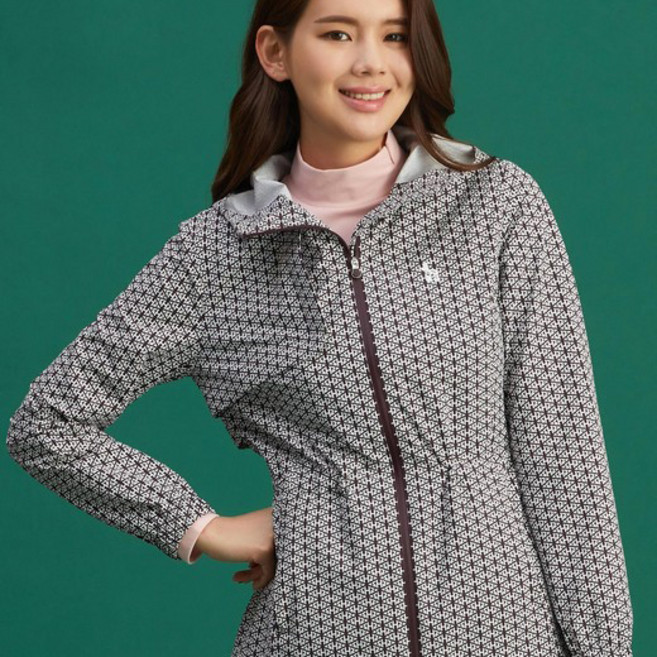 헤지스골프 여성용 골프 로고 패턴 고기능 후드 점퍼 HWJU0D611D2