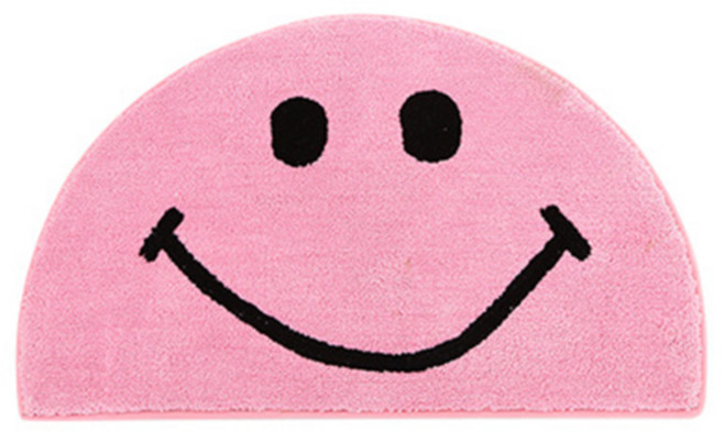 기분좋은 스마일 반원 도어 주방 욕실 매트, 핑크