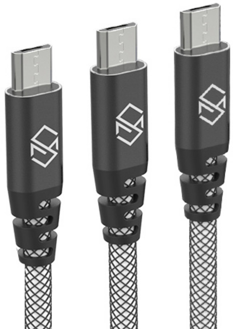 신지모루 메쉬 마이크로 5핀 고속 충전 케이블 2m, 블랙, 3개