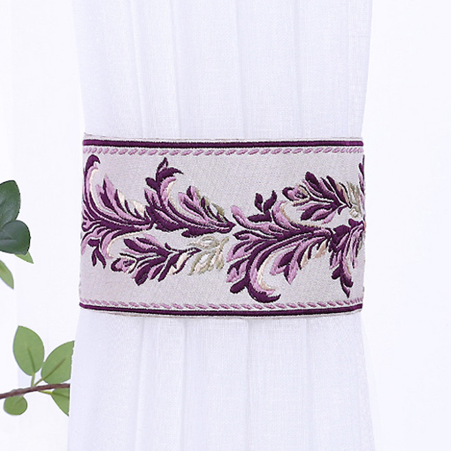Ilovehome 刺繡魔鬼氈窗簾綁帶 48 x 9 cm, 葉子粉, 4個
