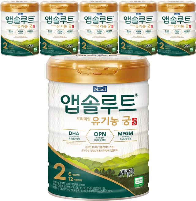 앱솔루트 유기농 궁 분유 2단계 6~12개월, 800g, 6개 - 쿠팡