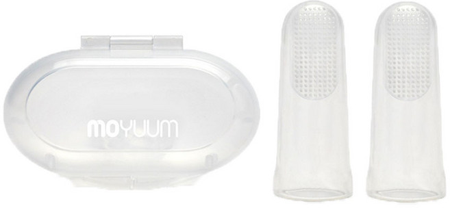 모윰 유아용 실리콘 손가락 칫솔 2p + 케이스, 투명, 1개입, 1세트