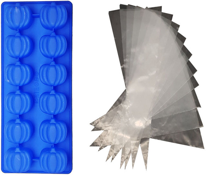 신일홈베이킹마트 실리콘 몰드 호박 12구 2p + 비닐 짤주머니 10p, 혼합색상, 1세트