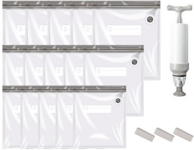 식재료 신선보관 수동 진공 압축 지퍼백 15p세트 랜덤발송, 혼합, 19개, 1세트