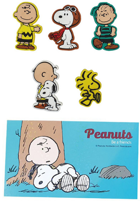 피너츠 스누피 캐릭터 냉장고 마그넷 자석 5개 + 엽서 세트, 랜덤발송, 1세트