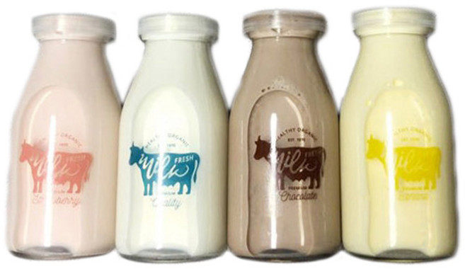 젖소 레트로 우유병 200ml x 4종세트, 혼합색상, 1세트