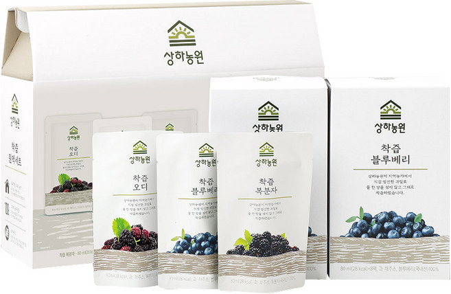 상하농원 착즙 원액 블루베리 80ml x 8p + 복분자 80ml x 8p + 오디 80ml x 8p 세트, 1.92L, 1세트