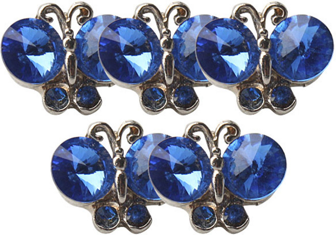 Fashion Point 迷你水鑽蝴蝶寶石鈕扣 13mm, 藍色, 5個