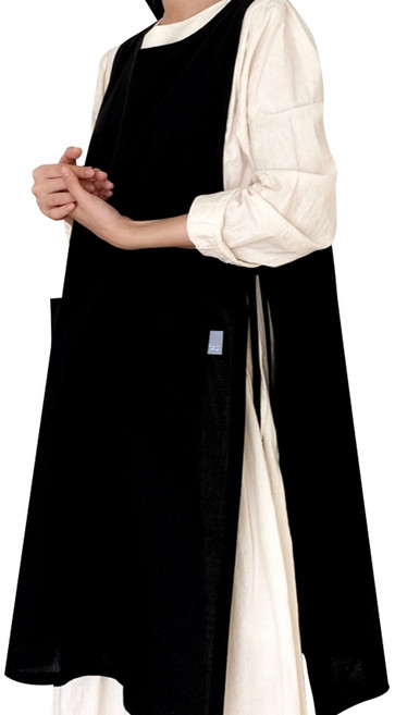 한스데이 NEW 린넨 트임 앞치마, 블랙, 1개