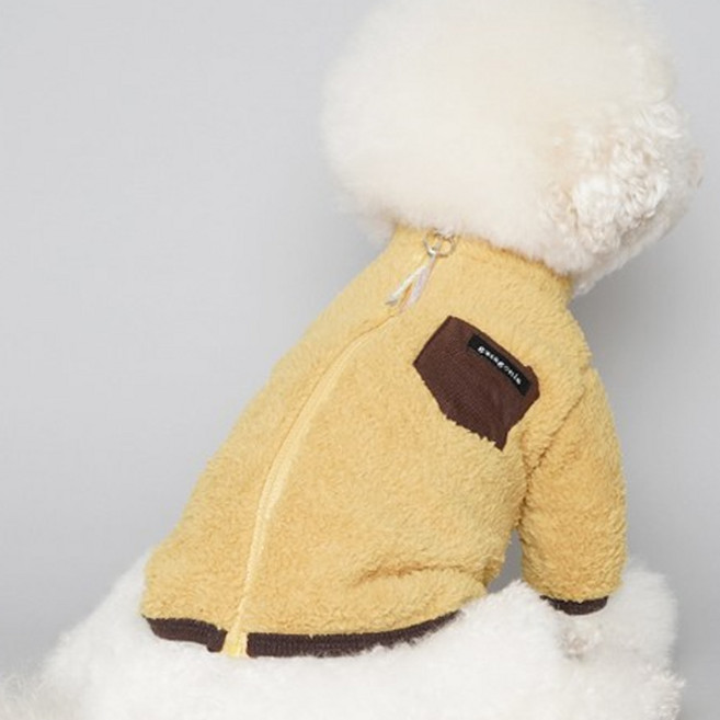 바이담수미 강아지 겨울 긴팔 포켓 후리스 아우터, 머스타드, 1개