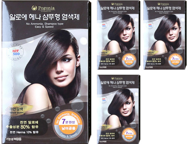 포고니아 알로에 헤나 샴푸형 염색제, 자연갈색, 4개