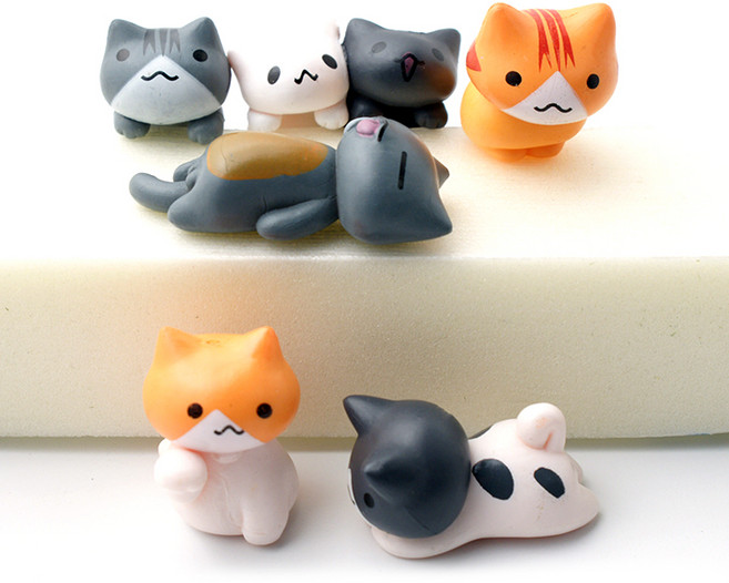 포레스 테라리움 재료 고양이 피규어 6종 세트, 혼합색상, 1개