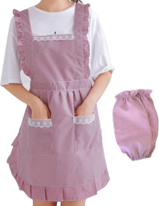 에이홉 프릴 앞치마 + 소매 세트, 레드, 1세트