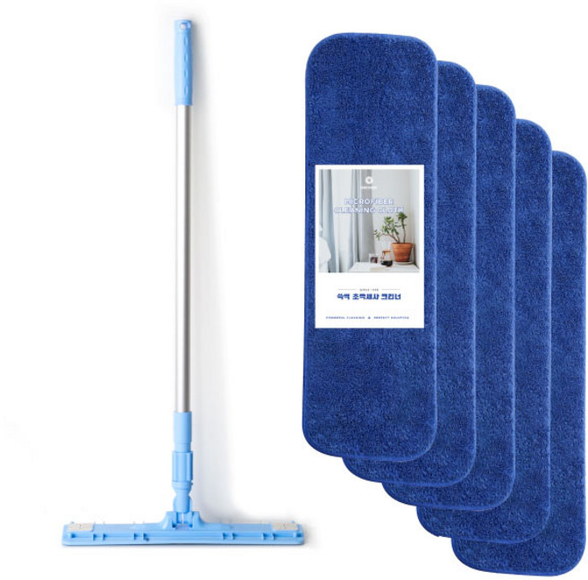 쓱싹 초극세사 밀대 패드 5p + 밀대걸래 봉 세트, 1세트