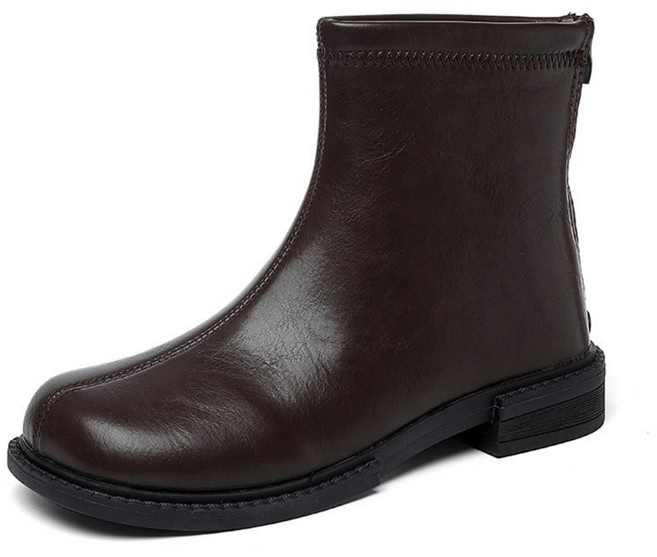 플로즈 사각코 심플 레더 지퍼 첼시부츠