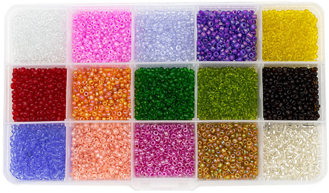 아트니즘 시드비즈 DIY 마스크스트랩 팔찌 반지 만들기 15색 세트 3mm, A타입 투명, 1세트