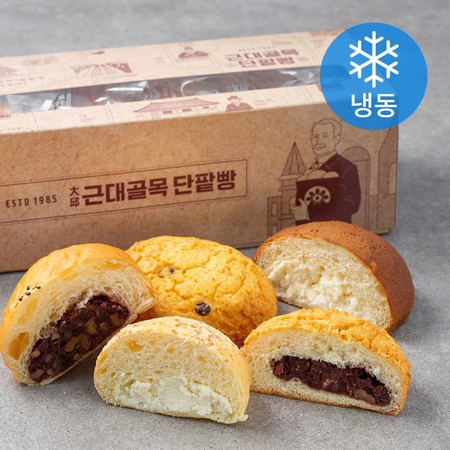 근대골목단팥빵 근대골목 단팥빵 110g + 소보로 단팥빵 80g + 콩떡콩떡 105g + 크림치즈 70g + 치즈라떼번 75g (냉동), 440g, 1개입, 1세트