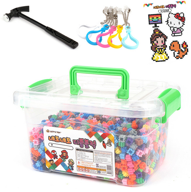 레츠토이 네모네모 디폼블럭 캐릭터 만들기 세트 10mm 5200p + 도안집 + 전용망치 + 열쇠고리 랜덤발송 5p, 혼합색상, 1개