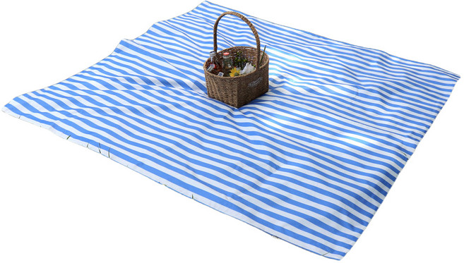 더해피 스트라이프 로열블루 양면 방수 피크닉 매트, 혼합색상