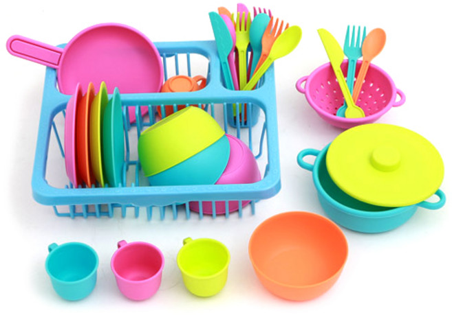 플레이맥스 파스텔 주방식기 소꿉놀이 28종 세트 B타입, 블루(식기건조대), 혼합색상(주방식기), 1개