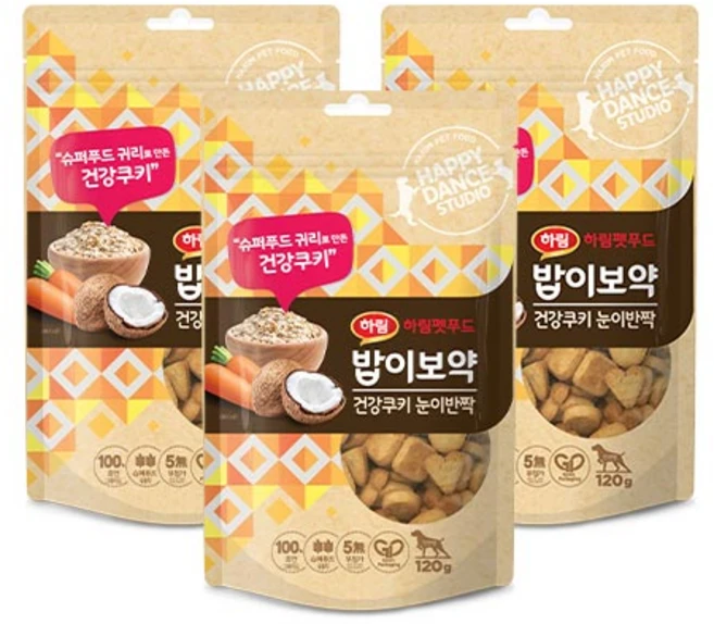 하림펫푸드밥이보약 하림펫푸드 건강쿠키 강아지 간식, 눈이반짝, 120g, 3개 - 쿠팡