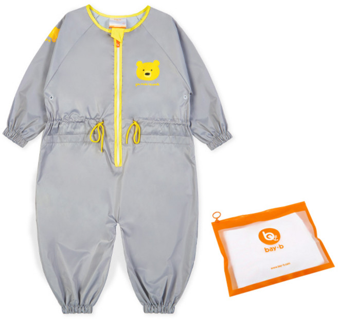 bayb 아동 다용도 전신 미술 가운 + 방수지퍼백, 그레이