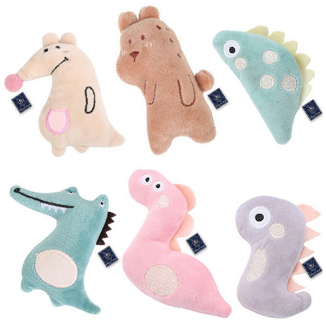 딩동펫 고양이 파스텔 공룡 캣닢인형 6종 세트, 혼합색상, 1세트