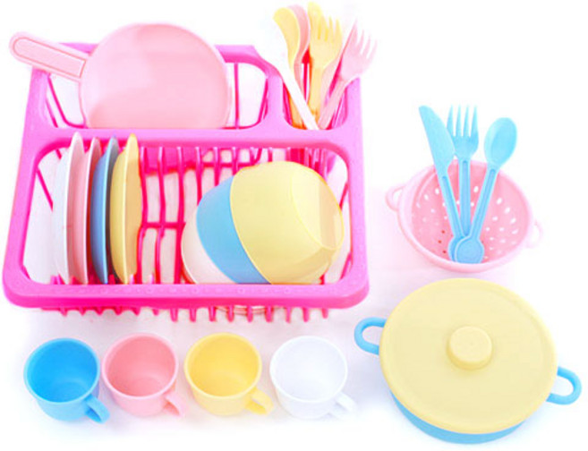 플레이맥스 주방식기 28종 + 식기건조대 소꿉놀이 세트, 파스텔 + 퍼플, 1세트
