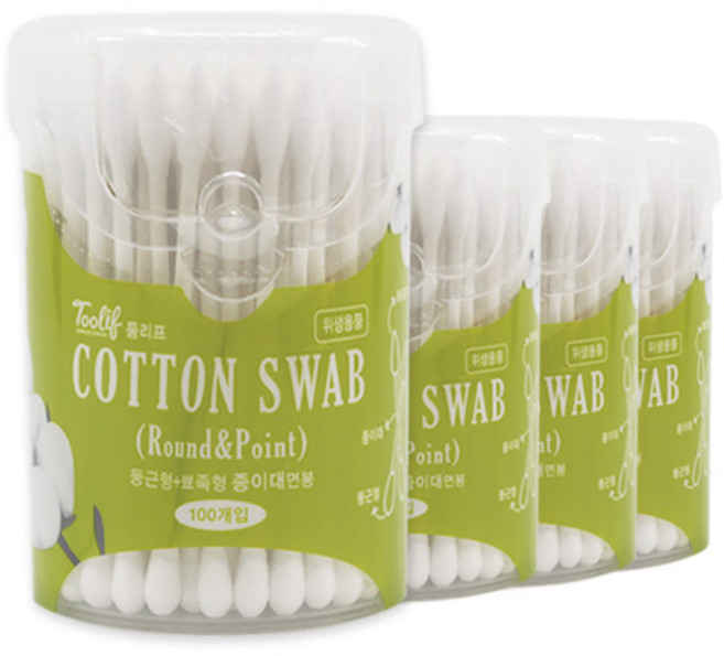 툴리프 종이면봉 Round&Point, 4개, 100개입