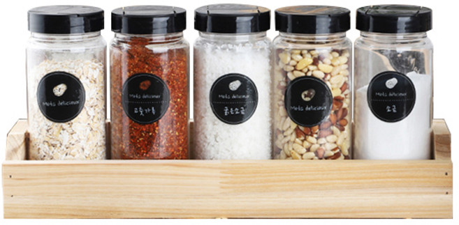 골드라벨 트라이탄 양념병 세트, 1세트, 트라이탄 대 양념통 5개 + 투웨이 뚜껑 5개 + 1단 사선 수납장 + 스티커