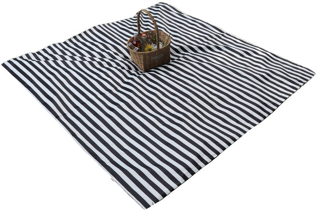 더해피 양면 방수 핸드메이드 피크닉 매트, 스트라이프블랙