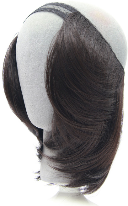 앞머리 없는 모자전용 인조가발 15cm, 흑갈색, 1개