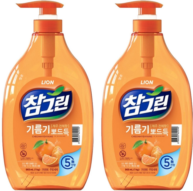 참그린 천혜향 기름기 뽀드득 주방세제, 965ml, 2개