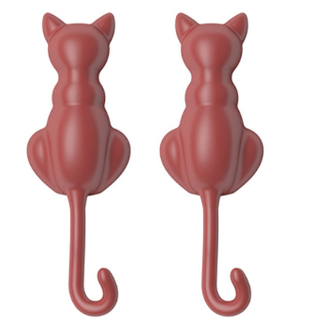 제이씨피 큐티 고양이 꼬리 벽 후크, 레드, 2개